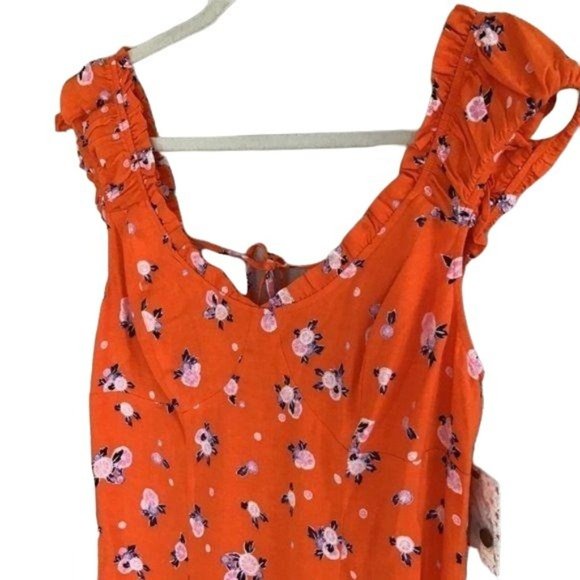 Free People Like A Lady Mini Dress in Orange Floral Print Size Large Sz L - Picture 3 of 11